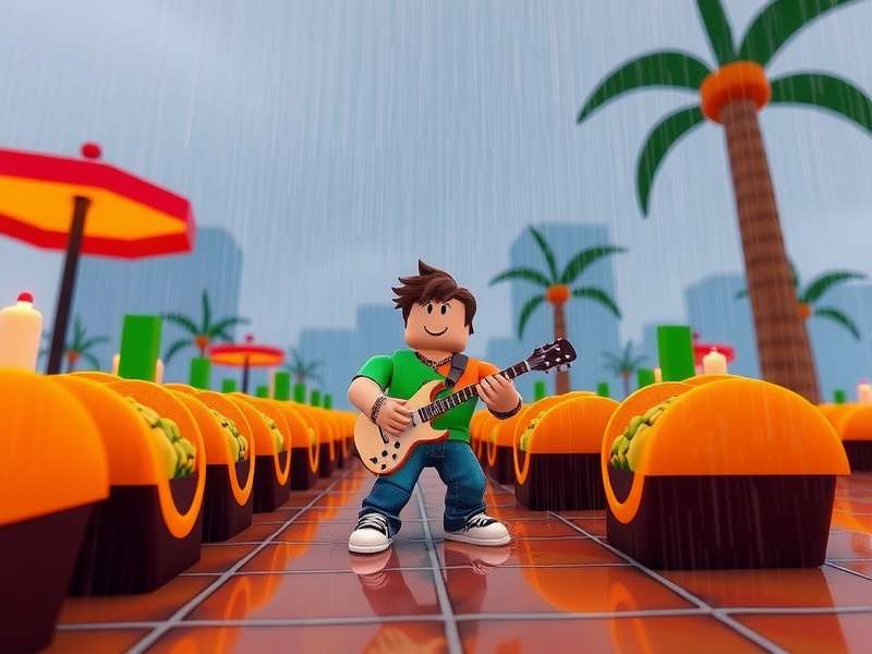 Roblox में Raining Tacos गाने का उपयोग करते हुए एक दृश्य