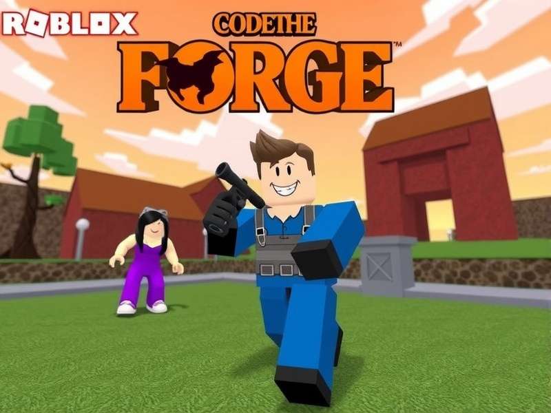 A dynamic Roblox studio scene showing script code and 3D models in Code The Forge environment