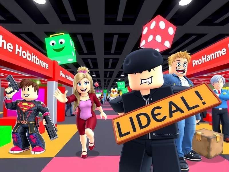 Dynamic 3D visualization of the Roblox Marketplace interface showing digital items and Robux trading