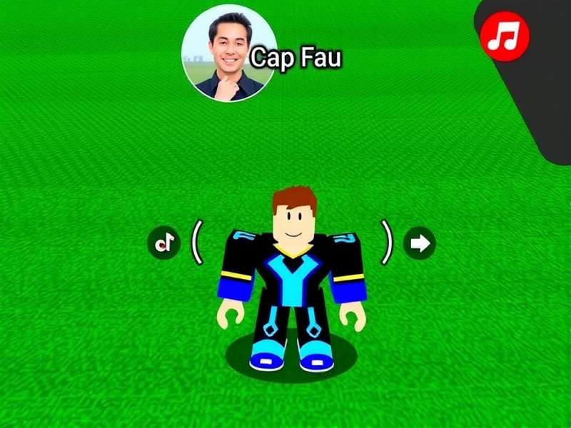 Roblox character holding a golden boombox with neon music notes floating around